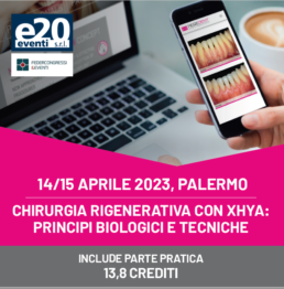 Banner promozionale per il Workshop sul gel di acido ialuronico reticolato in chirurgia odontoiatrica, che si terrà il 14 e 15 marzo a Palermo.